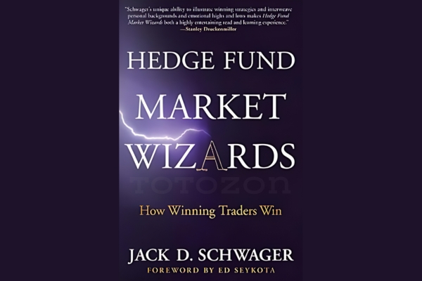 Cover of 'Hedge Fund Market Wizards' by Jack Schwager with highlighted trading insights.