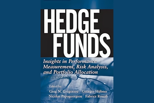 Hedge Funds Insights in Performance Measurement, Risk Analysis, and Portfolio Allocation featuring symbols of finance and analysis tools.
