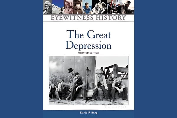 Historical photo of people standing in line for food during the Great Depression